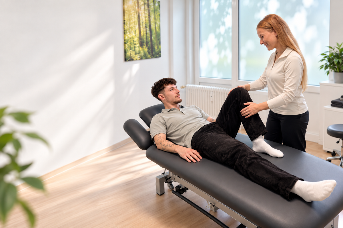 Physiotherapeutische Behandlung auf einer Therapieliege.