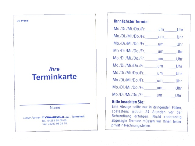 Terminkarten, 170g Karton, 2-seitiger, blauer Druck – Hauptansicht